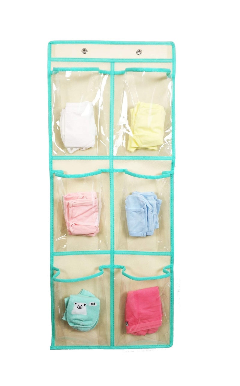 ANIZER Over The Door Hanging Shoe Organizer Narrow Closet Door Shoe Storage 6 Large Clear Pockets Chart 2 Pack (BEIGE) - Image 3